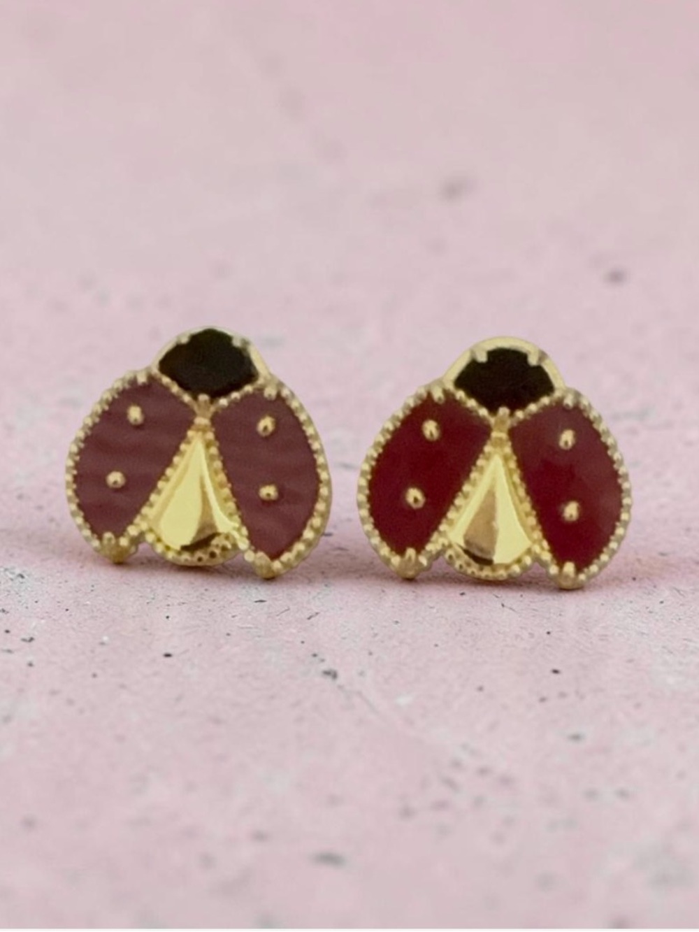Red Gold-Tone Ladybug Stud Earrings